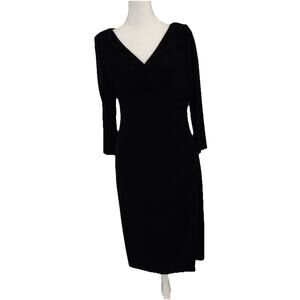 American Living Sheath Dress 8 Black LBD Faux Wrap 3/4 Sleeve Stretch NWT